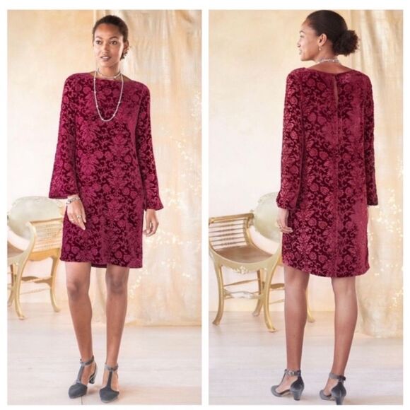 Sundance Velvet Renaissance red velvet floral long sleeve dress size Small - Picture 1 of 6